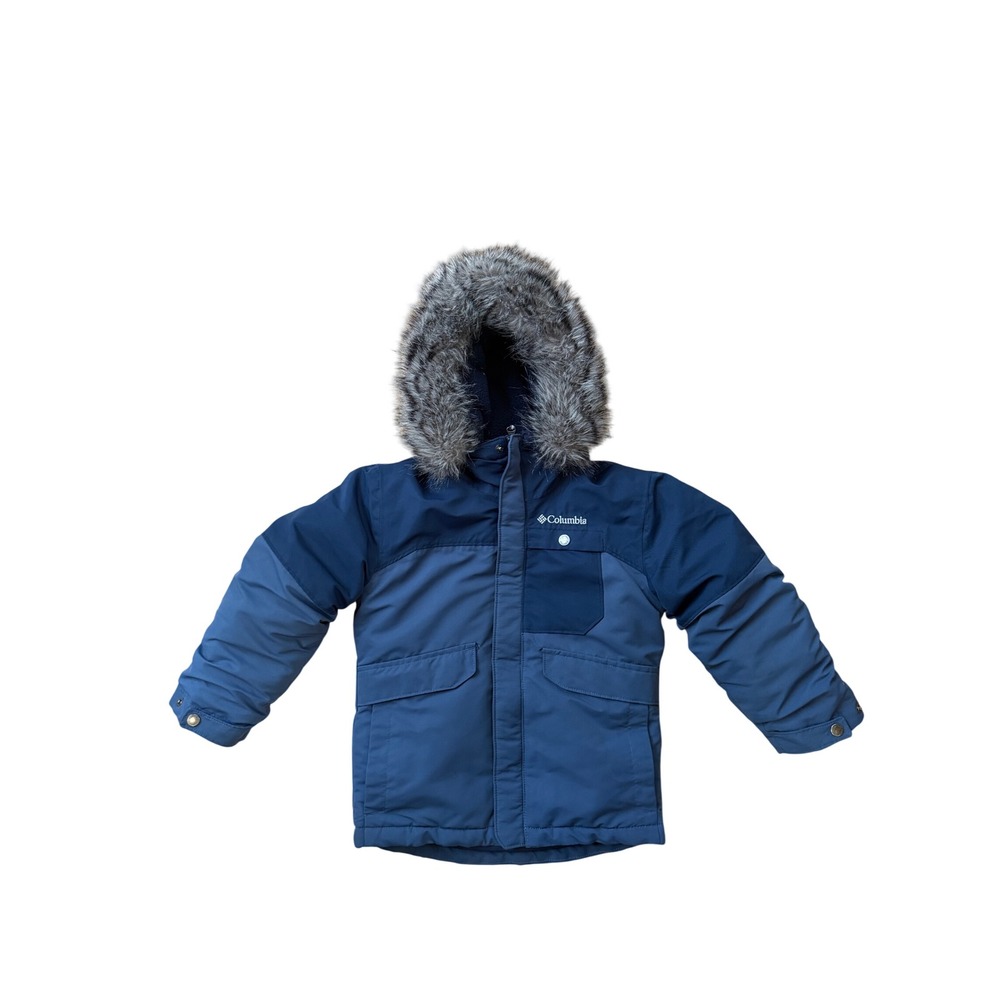 Columbia Kids Omni-Tech Waterproof Winter Parka Blue Faux Fur Hood XS 6/7